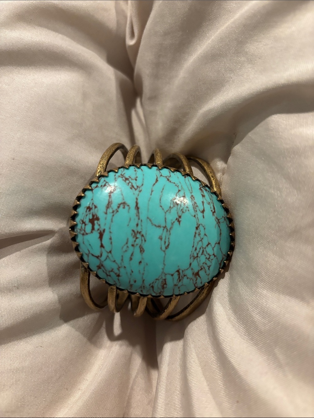 Turquoise Stone Gold-Tone Cuff Bracelet - Women Jewelry
